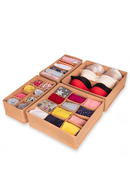4-Piece Beige Children's Room Closet Drawer Underwear Sock Organizer Honeycomb Accordion Organizer