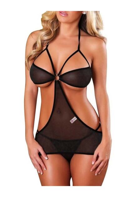 Liona Women's Fantasy Apparel See-Through Ring Ladies Sexy Lingerie Black  Fantasy Nightgown Babydoll- Trendyol