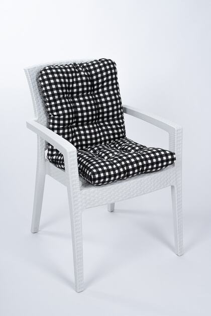 Neva Pötikareli Pofidik Siyah Arkalıklı Sandalye Minderi Özel Dikişli Bağcıklı, 44x88 Cm