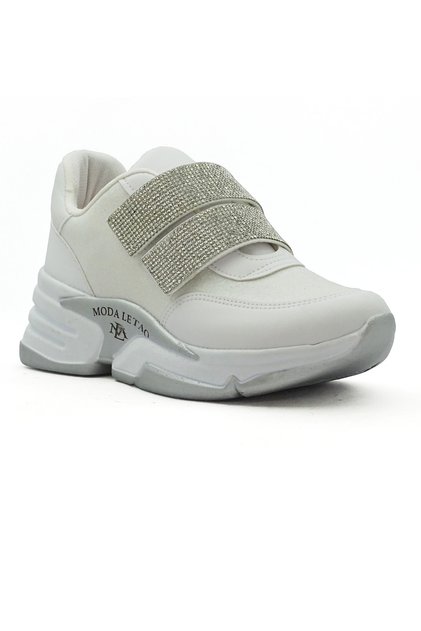 Women's Silvery Stone Double Velcro Banded Easy Wear Sports Sneaker Shoes