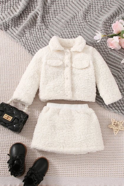 Girls' and Baby Girls' Muslin-Lined Plush Skirted Jacket Two-Piece Set
