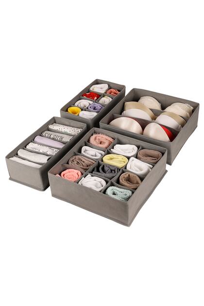 4-Piece Gray Children's Room Closet Drawer Underwear Sock Organizer Honeycomb Accordion Organizer