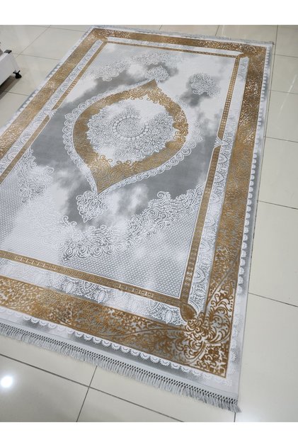 Ipek Blossom 13416 Gri Sarı Modern Saçaklı Halı