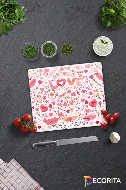 Glass Cutting Board - Glass Cutting Board | Love - Colorful | 29cm X 34cm