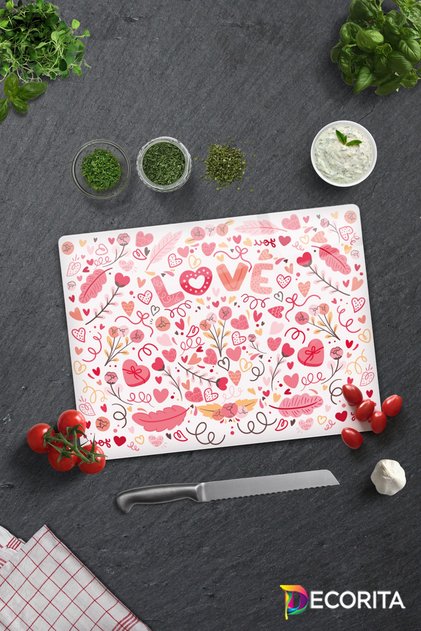 Glass Cutting Board - Glass Cutting Board |   Love - Colorful |   30cm X 40cm