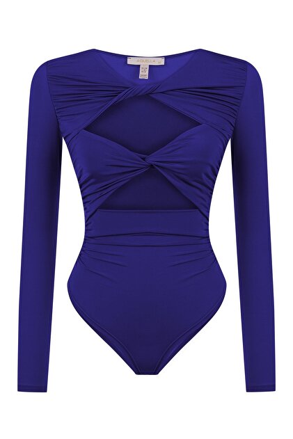 Düğüm Detay Saks Mavi Bodysuit
