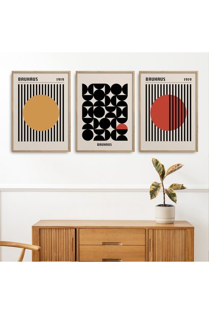 Natural Wooden Framed 3-Piece Painting Set Hpn107