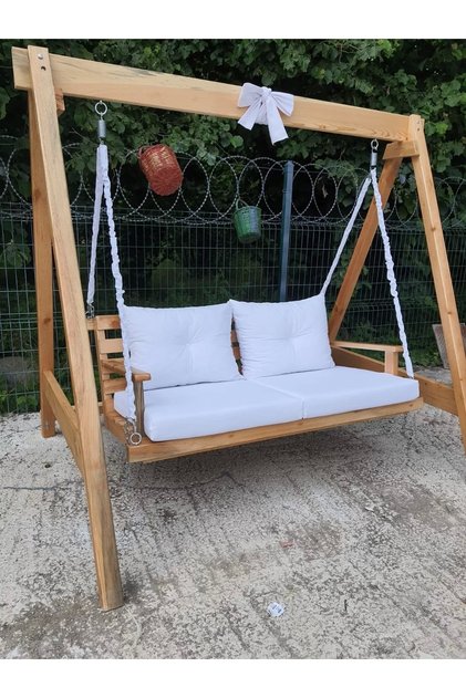 Berzbuğ Wooden Kurdale Salıncak 140 Cm Minderli Bahçe Teras Balkon
