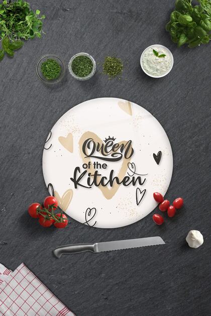 Queen of the Kitchen Cream Glass Cutting Board - Diameter 32cm