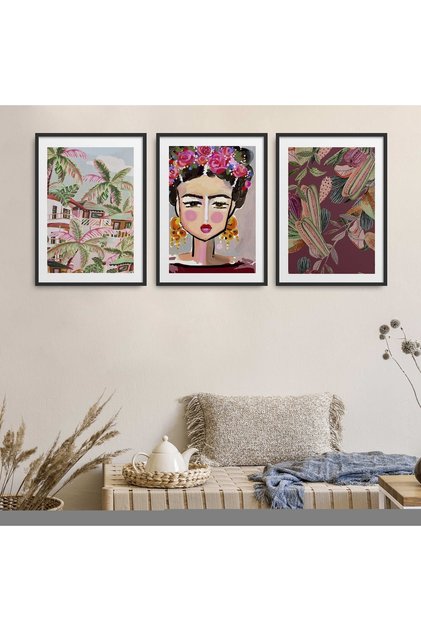 Abstract Decorative 3-Piece Painting Set with Black Laminated Frame Hpn089