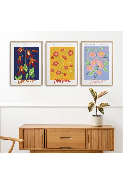 Natural Wooden Framed 3-Piece Painting Set Hpn096