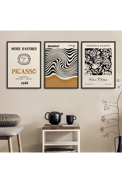 3-Piece Painting Set with Black Laminated Frame Hpn106