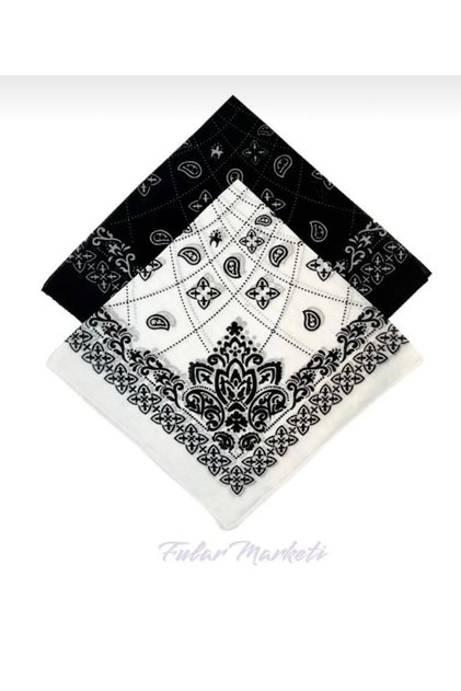 Unisex 2 Pieces Patterned Bandana Set Black-white