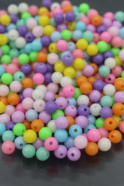 25gr 6mm Pastel Karışık Renkli Yuvarlak Plastik Boncuk, Takı Yapım Boncuğu (25gr,~225 Adet)