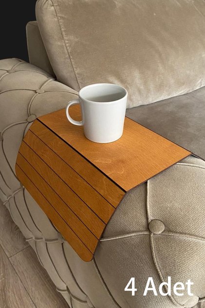 Caramel Sofa Tray 4 Pieces Side Table Birch Wood 29x43cm Medium Fixed 16.5 cm Placemat