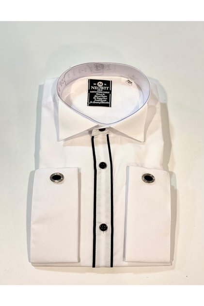White Navy Blue Striped Slim Fit Shirt with Cufflinks