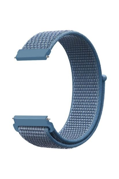 Mobicas Samsung Galaxy Watch Active 2 Uyumlu  (20mm) Kumaş Desenli Çırtçırlı Kayış-kordon Mavi - 1
