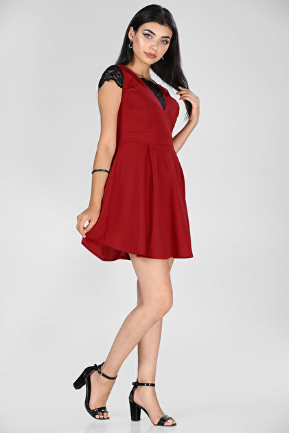 Nesrinden Kadın Dantel İşlemeli Kırmızı Elbise ELB001509325 - 4
