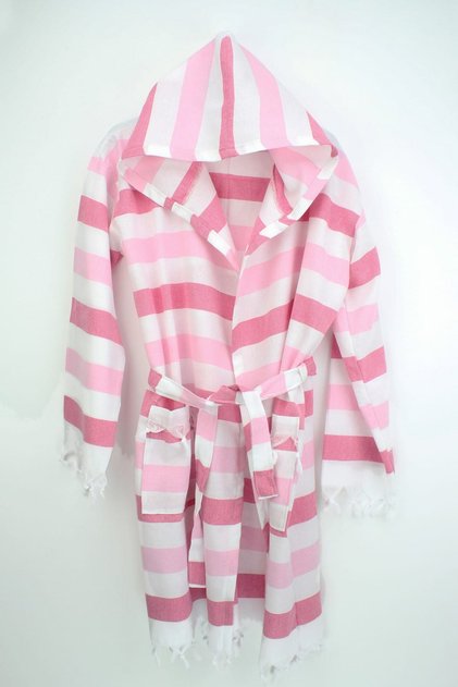 Peshtemal Bathrobe Rainbow Pink-White