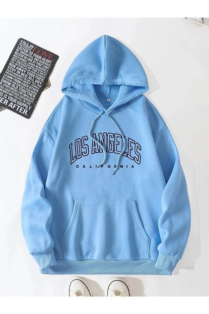 Unisex Bebe Mavi Los Angeles California Baskı Kapşonlu Sweatshırt