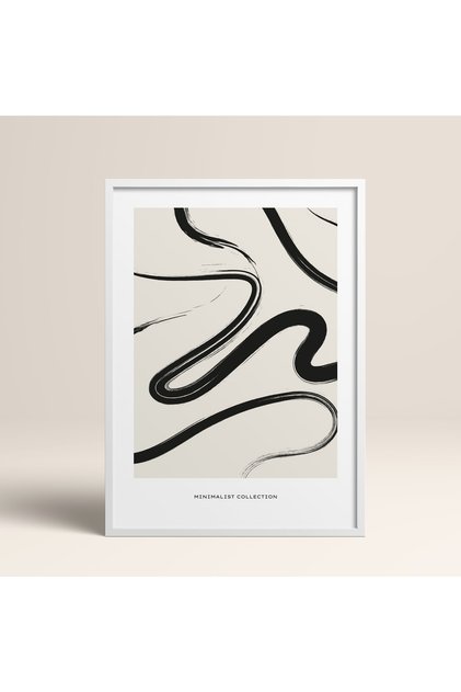 Boho Bohemian Linear Linear Modern Abstract Art Painting with Frame