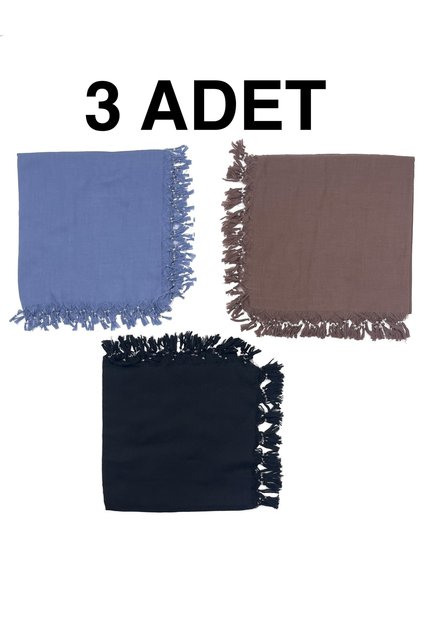 3'lü Paket Pamuklu Düz Renk El Işi Boncuklu Yazma Hediyelik Dağıtmalık 110x110cm