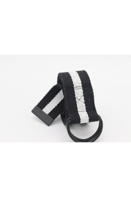 Black and White Sports Cloth Belt with Black Buckle