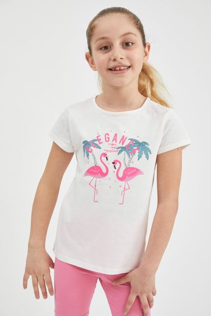 DeFacto Kız Çocuk Flamingo Baskılı Kısa Kollu Tişört - 2