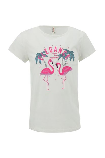 DeFacto Kız Çocuk Flamingo Baskılı Kısa Kollu Tişört - 3