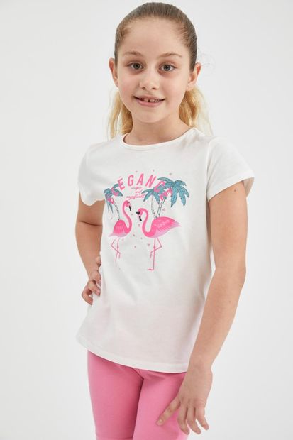 DeFacto Kız Çocuk Flamingo Baskılı Kısa Kollu Tişört - 6