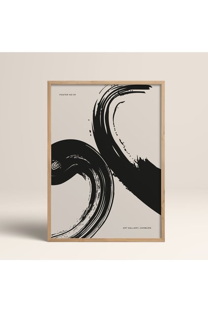Boho Bohemian Linear Linear Modern Abstract Art Painting with Frame