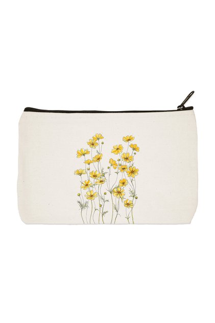 Clutch Yellow Flowers Printed Cloth Makeup Bag, Pen Holder, Handbag
