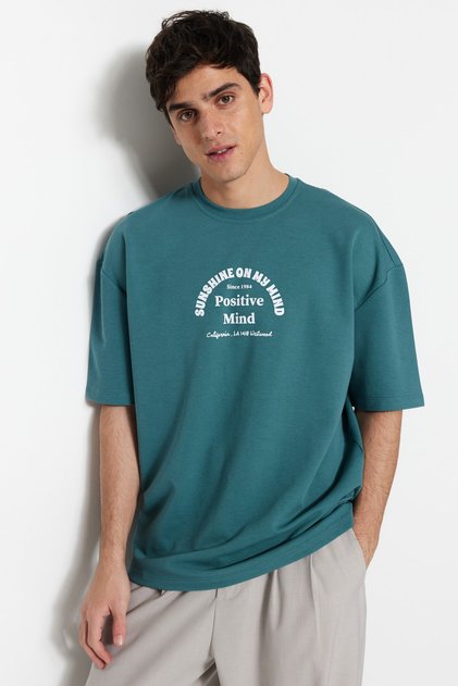 Oversize/Wide Cut Crew Neck Short Sleeve Text Printed Cotton Thick T-Shirt TMNSS23TS00083