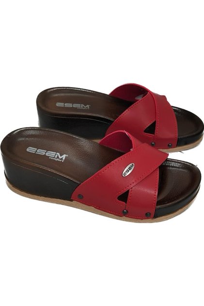 Women's Red Cross Model Wedge Heel Slippers