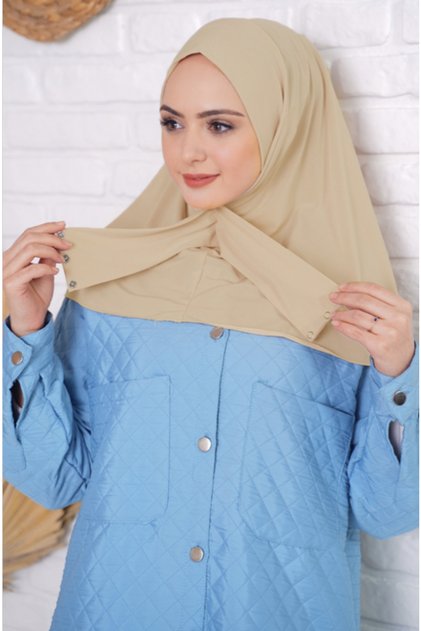 Practical Scarf Shawl with Snap Fasteners, Practical Hygiene Scarf Shawl, Snap Fasteners Combed Cotton Shawl, Sports Scarf Shawl Beige