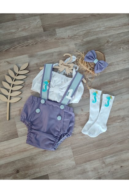 Sea Creatures Concept Baby Girl Cake Blast Costume with Sea Horse Figure