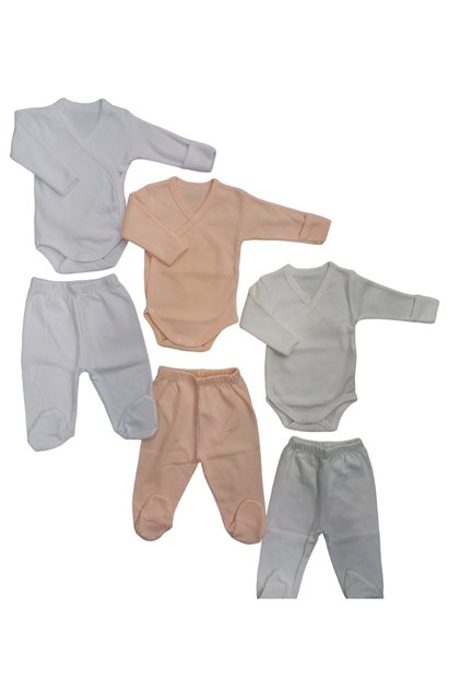 Long Sleeved Gloves, Double Breasted Bodysuit with Snaps and Booties Bottom (3 Sets White-salmon-cream)