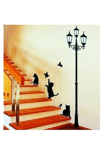 Kediler Ve Sokak Lambası Sticker 115x50