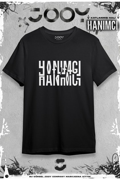 Hanımcı تي شيرت أسود بتصميم مطوي كبير الحجم