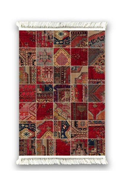 120 x 180 cm Prizma Vintage Baskılı Şönil Halı Saçaklı Kilim V-6004 Karışık, Çok Renkli-120x180