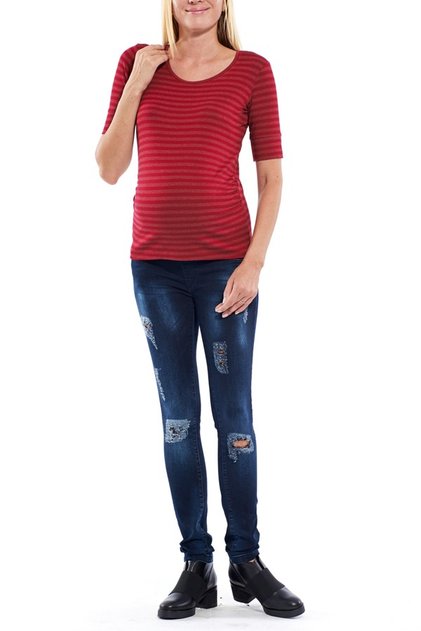 Claret Red Striped Maternity Turquoise Sleeve Blouse Bm288