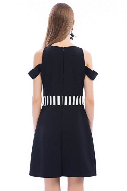 Y-London Kadın Siyah Omuz Açık Elbise EX-51991 - 5