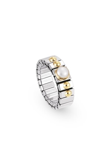 Extensıon Ring (s) In Stainless Steel With 18k Gold And 1 Stone (013_white Pearl)