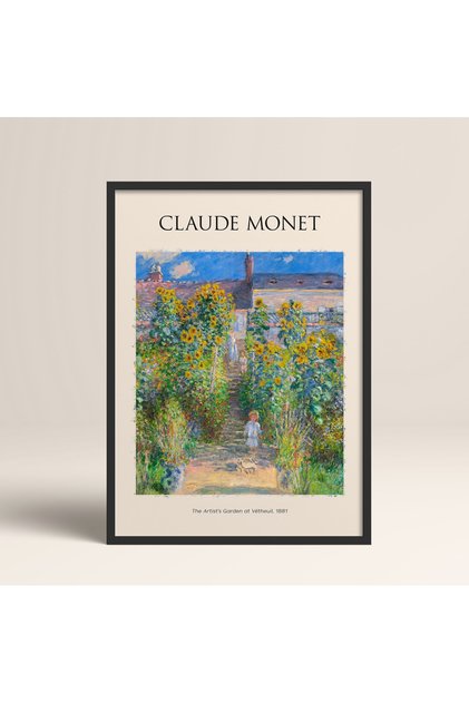 Claude Monet the Artist's Garden at Giverny Art Painting with Black Laminated Frame