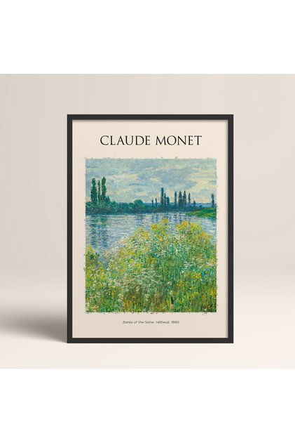 Claude Monet Banks of the Seine, Vétheuil Modern Art Painting with Black Laminated Frame