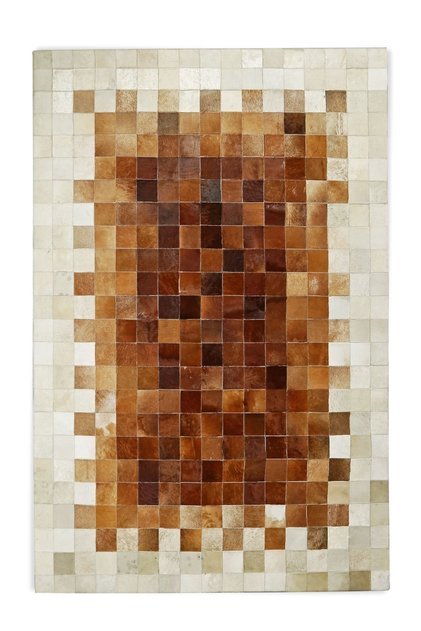Krem & Kahverengi Doğal Dana Derisi Patchwork Halı