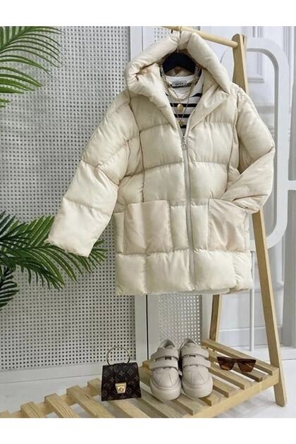 Kadın Büyük Çift Cepli Oversize Şişme Mont