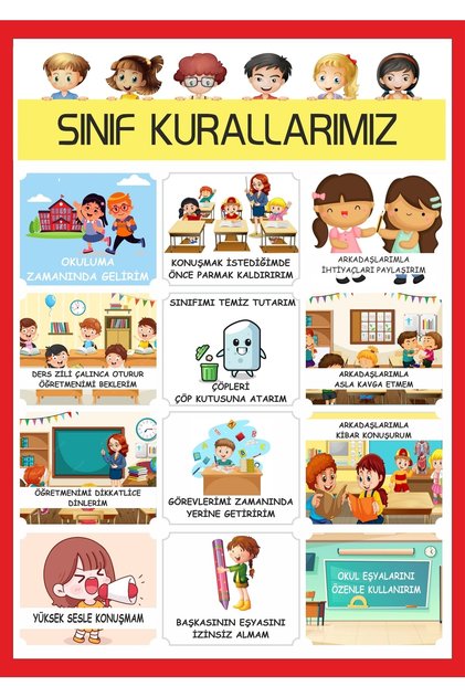 Sınıf Kuralları A3 Pvc Kaplı 30x42 Cm Afiş