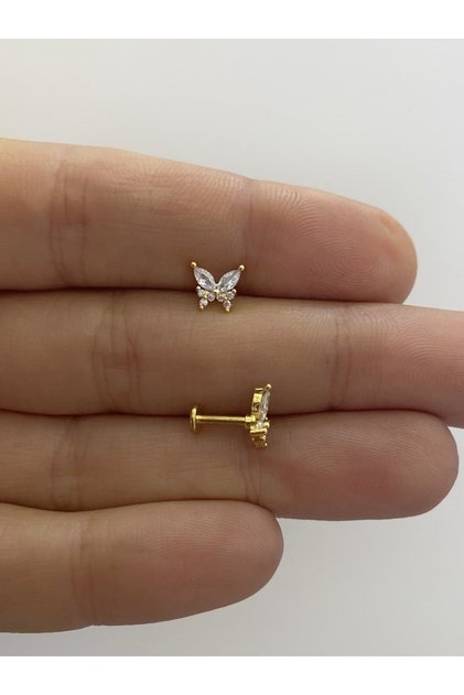 Cerrahi Çelik Arkası Düz Tragus Helix Lobe Uyumlu Kelebek Model Piercing
