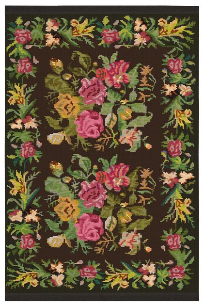 Mira 946 Karabağ Vintage Look Black Fringed Woven Base Carpet